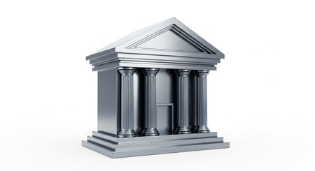 3d rendering of a bank building isolated in white background with shadowの素材