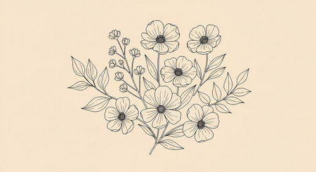Hand drawn vector illustration of wildflowers in vintage style. Floral design element.の素材