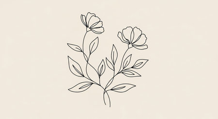 Minimalist hand drawn botanical illustration with flowers, leaves and branches.の素材