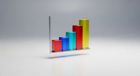 3d rendering of a colorful bar chart on a white background.の素材