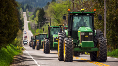 Tractors on a road in the Bavarian Forest, Germanyの素材