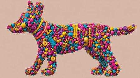 Dog with colorful background. 3d illustration of dog with colorful background.の素材