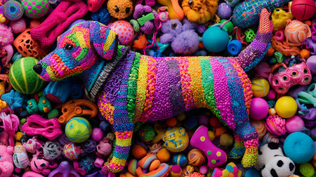 Pile of colorful dog toys for sale at the flea marketの素材