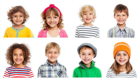 Portrait of smiling little boy and girl isolated on white background.の素材