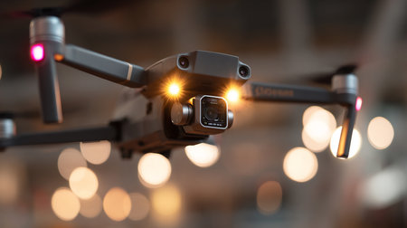 Drone quadcopter with digital camera flying in the air.の素材