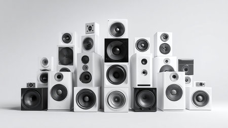 Black and white loudspeakers on a white background. 3d renderingの素材