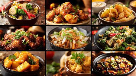 Collage of different Asian dishes. Collage of different Asian dishes.の素材