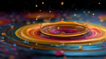 Falling drops of water. Splash effect after collision a falling drops with water Surfaceの素材