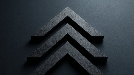 Arrow pointing up on black background. 3d render illustration.の素材