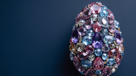 Easter egg made of precious stones on a dark blue background.の素材