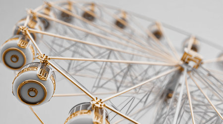 Abstract 3d rendering of golden ferris wheel. Technology background.の素材