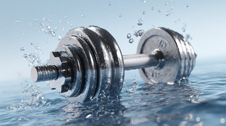 Dumbbells in water. 3d illustration. 3d rendering.の素材