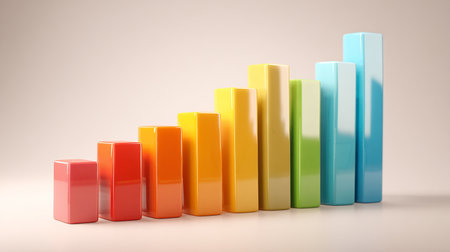 3d rendering of a colorful bar chart on a white background.の素材