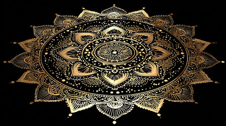 Illustration of mandala on black background - digitally rendered illustration.の素材