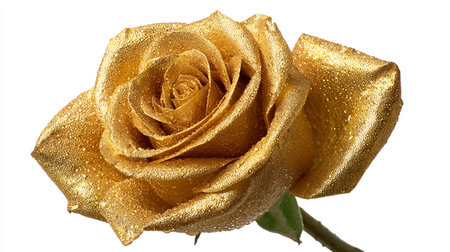 golden rose isolated on white background with clipping path and water dropsの素材