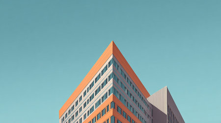 Modern office building on a blue sky background. 3d render illustrationの素材