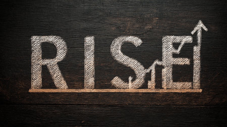 Rise Concept text on wooden background. Overlay illustration for your design.の素材