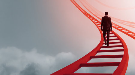 Businessman climbing a ladder to success. 3D Rendering.の素材