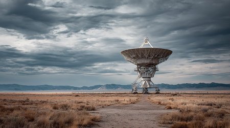 An image of a satellite dish in the desert of Arizona USA.の素材