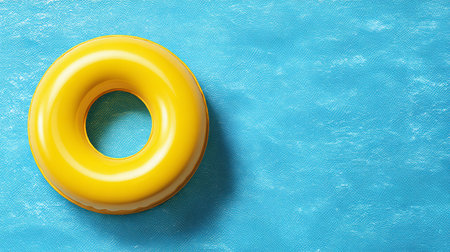 Yellow inflatable ring on blue background, top view. Space for textの素材