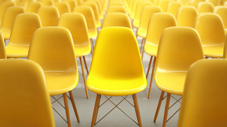Yellow chairs in the conference hall. 3d render. Abstract backgroundの素材