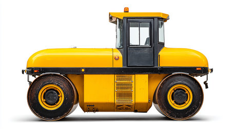 Modern road roller isolated on a white background. 3d rendering.の素材