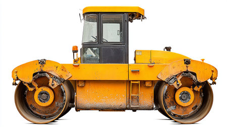 Modern road roller isolated on a white background. Construction equipment. Side view.の素材