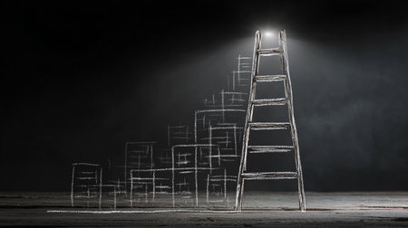 Conceptual image of success with ladder and growing graph. Mixed mediaの素材
