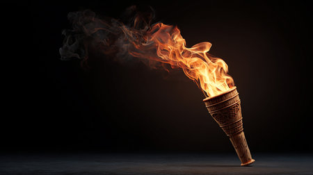 Burning torch on a black background. Conceptual image of burning torch.の素材