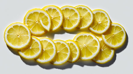 Slices of fresh lemon on white background. Top view.の素材