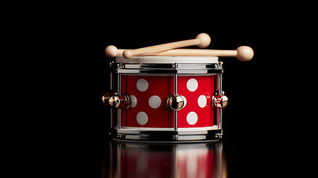 Drum and drumsticks on a black background, close-upの素材