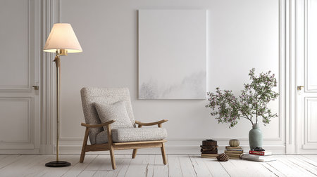 Mock up poster frame in interior background, Scandinavian style, 3D renderの素材