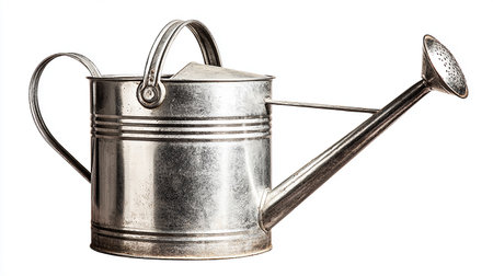 Metal watering can isolated on white background with clipping path. Watering canの素材