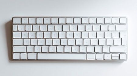 White computer keyboard isolated on white background. Top view with copy spaceの素材