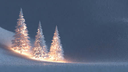 Christmas trees in the snow. Winter background. 3D rendering.の素材