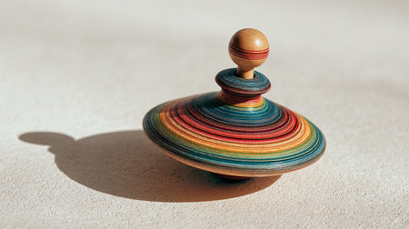 Spinning top made of multicolored stones on a light backgroundの素材