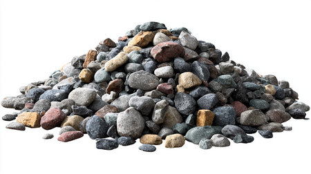 Pile of pebbles isolated on white background with clipping pathの素材