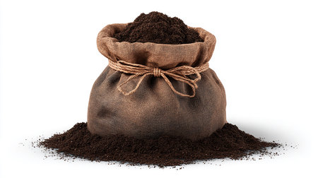 Sack of ground coffee isolated on white background with clipping path.の素材