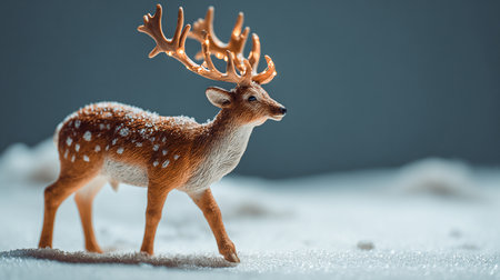 Christmas deer toy on snow background with copy space for your text.の素材