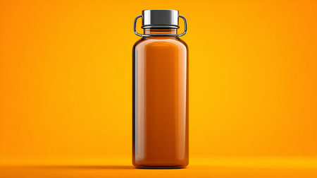 Orange Sport Bottle Mockup on a orange background. 3D Renderingの素材