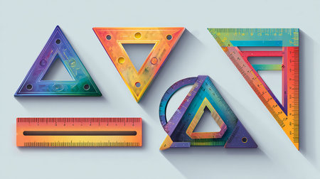Ruler and triangle. Set of school supplies. Vector illustration.の素材