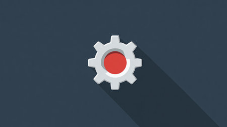 Illustration of a long shadow icon of a gear wheel with a red circleの素材