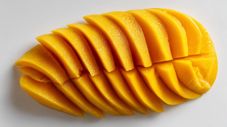 Sliced mango on white background, top view. Tropical fruitの素材