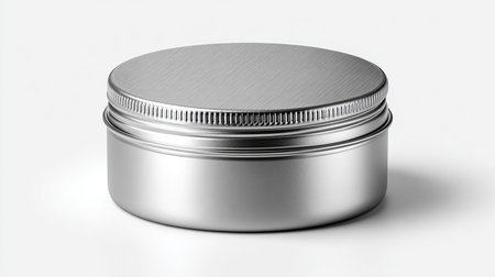 Cosmetic cream in a round metal jar on a white background. 3d renderingの素材