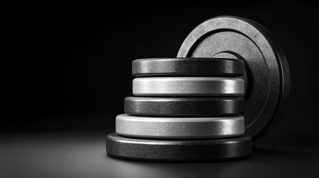 Black and white dumbbells on a black background. 3d illustrationの素材