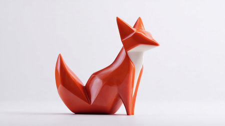 Red origami fox on white background. Minimalism concept.の素材