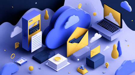 Cloud computing concept. 3d isometric illustration of cloud computing conceptの素材
