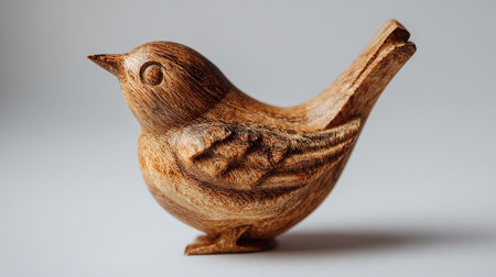 bird figurine made of wood on a white background, close-upの素材