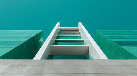 3d render of stairs in swimming pool with turquoise backgroundの素材
