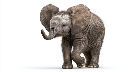 Elephant walking isolated on white background. 3D illustration, clipping pathの素材